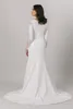 Простые русалки Crepe скромные свадебные платья с длинными рукавами V шеи кнопки назад Русалка Boho Страна свадебные платья LDS