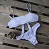 2020 seksowne Bandeau bikini w talii stroje kąpielowe kobiety w paski bikini zestaw bikini podwójnie marszczony kostium kąpielowy vintage T200708