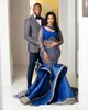 aso ebi arabo royal blue pizzo in rilievo abiti da sera sirena abiti da ballo sexy partito formale secondo ricevimento abiti zj925