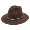 Mode Outback Ullblandning Panama Top Hat Unisex Stiff Wide Brim Cap With Belt Buckle Spring Summer Party Beach Street Fedora Storlek 56-58cm