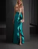 Elegant formal mermaid Evening Dresses wear Beads O Neck Half Sleeves teal blue Side Split Women Formal Prom Gowns cocktail Party Dress