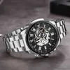 Sliver Moonphase Skeleton Sport Mechanical Watches Men Stainless Steel Transparent Mesh Bracelet Men Top Brand Luxury Watch