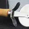 Round Pizza Cutter Knife Roller Clutc Stainless Steel Cutters Wood Handle Pastry Nonstick Tool Wheel Slicer with Grip LSK2038