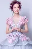 Princess Pale Blue Ball Suknia Prom Dresses 3D Kwiatowe kwiaty Aplikacje Haft Koronki Długie Formalne Suknie Wieczorowe Sweet 16 Dress Peplum Wzburzyć