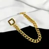 Newest Fashion 18k sun Gold full metal stainless square buckle bracelet interlocking Thick chain233u