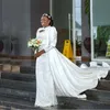 2021 robes de mariée sirène grande taille avec train détachable dentelle Appliqued manches longues robes de mariée perles élégantes robes de mariée