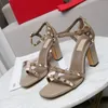 2021 sexy Fashion Stud Sandals Genuine Leather Slingback Pumps Ladies Sexy High Heels Fashion Rivets Shoe Party High Heel 9cm