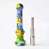 Colorful Printing Silicon Smoking Pipe Dabber NC Collecor Kit with 14mm Titanium Tip Nail Dab Straw Mini Oil Rigs Smoking Accessor9172869