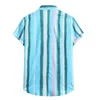 Men's Casual Shirts Stripe Print Shirt Streetwear Hawaiian Cotton Linen Short Sleeve For Men Button Up Blouse Top Chemise Homme