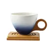 Set di tazze da caffè in ceramica creativa Tazza con manico in legno per uso domestico con coperchio Tazza in ceramica Semplice tazza d'acqua per ufficio