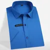 Men Short Sleeve Stretch Easy Care Solid Dress Shirts Pocket-less Design Comfortable Soft Bamboo Fiber Standard-fit Formal Shirt C1222