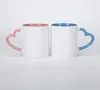 DIY Sublimation 11oz Ceramic Mug with Heart Handle 320ml White Ceramic-Cups with Colorful Inner Coating Water Bottle Coffee SN3701