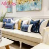 Avigers luxe Patchwork brodé bleu blanc rayé moderne maison décorative jeter taie d'oreiller carré coussin couvre 210201
