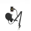 Nuovo supporto regolabile per microfono da registrazione con microfono a forma rotonda con filtro antivento e supporto per telefono