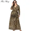 5XL 6XL Plus Size Winterjurk Lange Mouw Dames V-hals Gestreepte Luipaardprint Casual Maxi Lange Jurken Met Gordel Split Wikkeljurk 201125