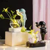 Vases Creative Glass Vase Resin Astronaut Diver Ornaments Flower Hydroponics Desktop Decor Flowers LED Light Pluggable Battery