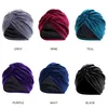 Muslim Velvet Twist Turban Hat Double Deck Silky Satin Linning Stretch Hijab Headwear For Women Ethnic Hat Hair Loss Chemo Cap