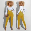 Höstvinterkvinnor Jumpsuits+skjorta Topp tvådelar Set Fashion Rompers långärmad mager bodysuits Casual Solid Color Overalls+Sweatshirt 4405