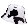 Women Fisherman Hat Ladies Winter Warm Fur Hats Girls Black White Striped panam Hats Zebra Printed Faux Fur Bucket Hats gorras Y220301