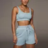 Dames Trainingspakken Casual Effen Sportkleding Tweedelige Sets Vrouwen 2022 Crop Top En Trekkoord Shorts Bijpassende Set Zomer Athleisure Outfits