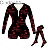 Women Jumpsuit Designer 2022 Slim Sexy V Neck Printed Valentine Day Long Sleeve Shorts And Sock Two Piece Set Ladies Homewear S-XXL 3 Colours