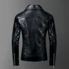 Rivets PU Vestes Hommes Noir Slim Turn-Down Col Zipper Full Streetwear Moto Faux Cuir Manteaux Casacas Para Hombre 201226