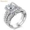 she 2 Pcs Wedding Ring Set Classic Jewelry 2.8 Ct Princess Cut AAAAA CZ 925 Sterling Silver Engagement Rings For Women JR4887 220216