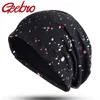 Geebro Women's Slouchy Multicolor Splatter Paint Beanie Hat Moda stampa berretti di cotone per Femme Skullies neri Y201024