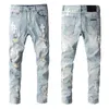 SS Hip-hop High-Street Mode Märke Jeans Retro Torn Fold Stitching Mäns Designer Motorcykel Ridning Slim-Fitting Casual Pants 28-40