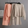 Women's Two Piece Pants 2021 Fall Winter Chic Knitted Outfits Women Elegant Loose Pullover Sweater 2 Set Split Capris Wide Leg Tracksuit