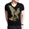 England Style Fancy Tshirt Man Diamond Print Short Sleeve T-shirt Men's fashion Summer Rhinestone eagle Design Bottom T Shirts LJ200827