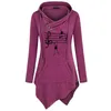 Hoodies das mulheres moletons Notas de música Cópia engraçada Hoodie Mulheres Estilo Algodão de Manga Longa Suéter Irregular Roupa