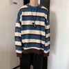 Пуловер полосатый свитер Негабаритный мужские вязаные мужские свитера хип -хоп харадзюку корейский случайный черный свитер мужской одежда 201203