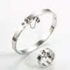 Mode Lucky Flower Charm Met Ketting Ring Goud/Sliver Rvs Liefde Belofte Vinger Ringen Voor Vrouwen Mannen Sieraden Gift