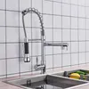 Chrome Finish Dual Spout Kitchen Sink Faucet Deck Mount Spring Kitchen Mixer Tap Kitchen Hot and Cold Water Tap T200424