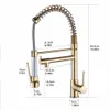 FLG Kitchen Faucet Golden Finish Hand Sprayer Spring Style Enkel handtag 360 grader Roterande kallt vattenblandare Sänk TAP 2087G T200424