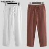 INCERUN Streetwear Uomo Pantaloni casual solidi Moda Joker Pantaloni a gamba dritta Cotone Lino Pantaloni sportivi da uomo in vita elasticizzata Joggers1