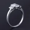 Transgems 18K 585 White Gold Engagement Ring Center 6X8mm F Color Emerald Cut 3 Stone Engagement Ring Y200620