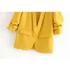 autumn new candy color flip leader fold thin casual jacket female Yellow red casual holiday women s coat Simple LJ200813