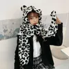 Beanie/Skull Caps Women Winter Warm Fuzzy Plush Scarf Hooded Hat Bear Ears Cow Print Earfap Cap 270d1