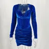 2020 Autumn Fashion Ruched Velvet dames verbandjurk volle mouwen beroemde bodycon jurk sexy club vestido avondfeestje