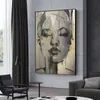 Sexy Women Face Golden Nude Figure Posters Canvas Painting Wall Art Pictures Posters and Prints Wall Decoration for Living Room