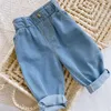 Baby Jeans Taille haute Nouvelle couleur unie Effectuer une petite fille Jean garçon Vêtements pour enfants Automne et hiver 20220225 Q2