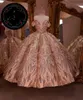 Vestidos de 15 años Quinceanera Dresses with Rose Gold Sequin Applique Sweet 16 Dress Off the Shoulder Pageant prom Gowns