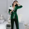 July's Song Outono Inverno Quente Pijama Set Mulher Sexy Pijamas Pijamas Para Mulheres Sem Mangas Strap Nightwear Long Pant Robe 201217