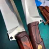 Couteau droit de la survie extérieure de qualité supérieure N690 Blade satin Tang Poignée en bois de rose Full Tang Couteaux à lame fixe avec gaine en cuir et boîte de vente au détail