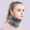 Mulheres Real Handmade Stretch Cachecol Knit Genuine Rex Coelho Headbands Meninas Anel Natural Anel de Pele Cowl Scarves Inverno Y201007