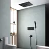 검은 샤워 시스템 폭포 강우량 대형 천장 LED 비 샤워 헤드 세트 원격 제어 색 변경 뜨거운 냉수 믹서