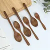 Hot Sale Wooden Milk Honey Soup Spoon Solid Wood Tableware Long Handle Teaspoon Coffee Spoons Stir Stick Kitchen Tools Mini Spoon DBC BH4469