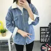 Winter Fur Denim Jacket Women Bomber Jacket Long Sleeve Washed Blue Jeans Jacket Coat with Warm Lining Front Button Flap Pockets T200212